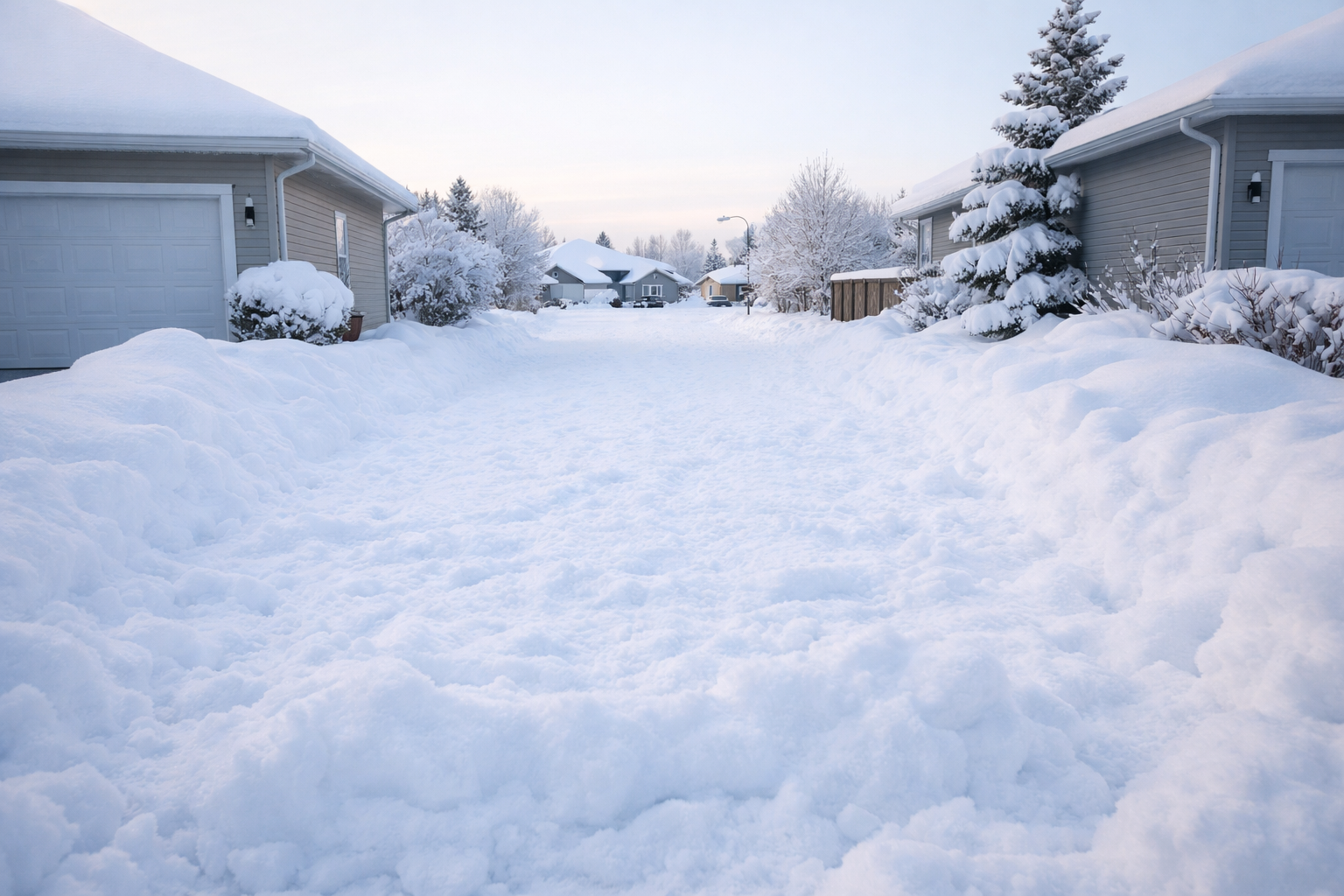 Snow-covered driveway before service